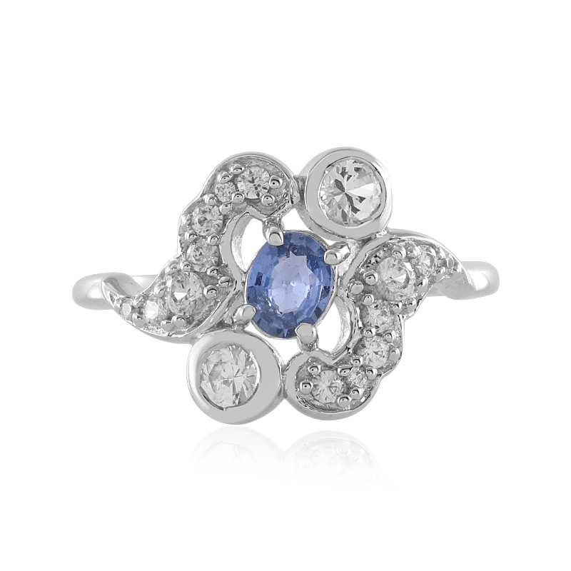 Nicht erhitzter Blauer Ceylon-Saphir-Silberring