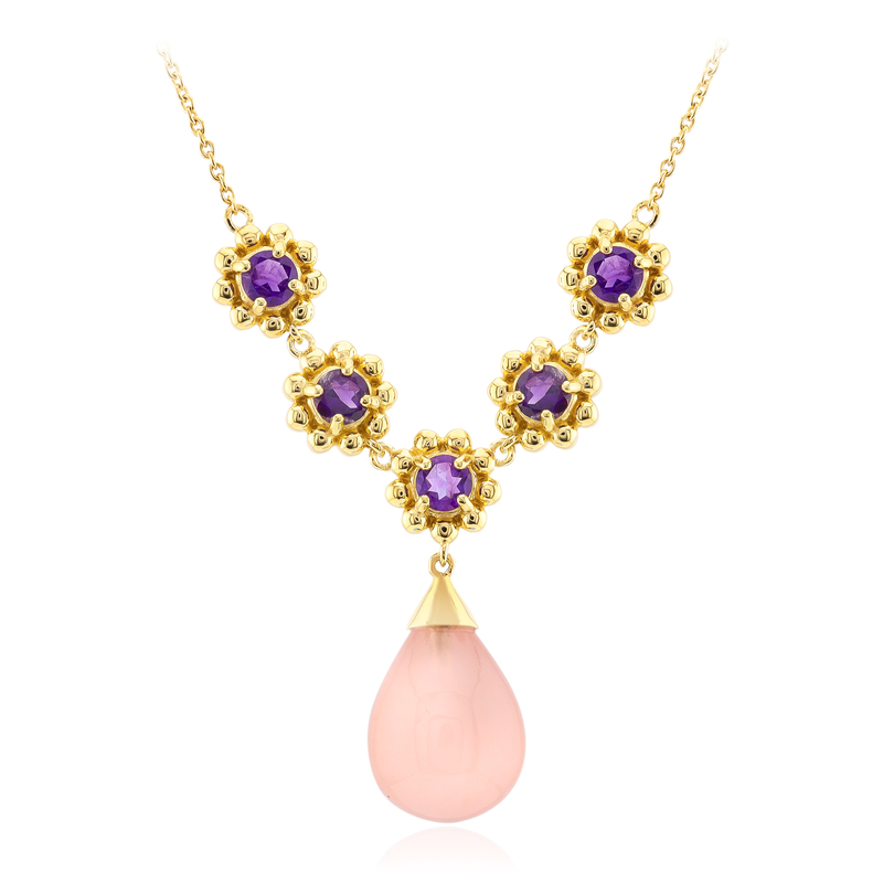 Pinkfarbener Chalzedon-Silbercollier