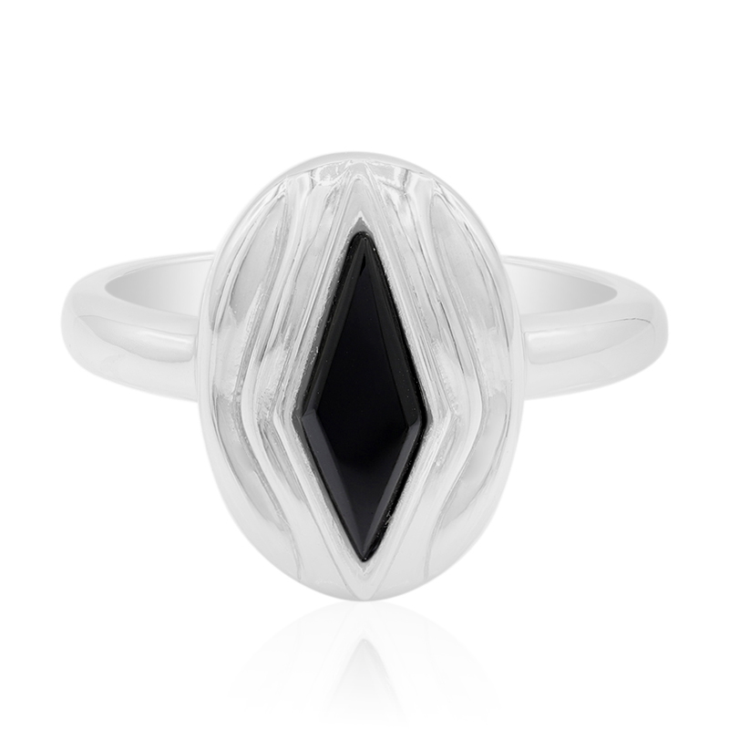 Schwarzer Spinell-Silberring (MONOSONO COLLECTION)