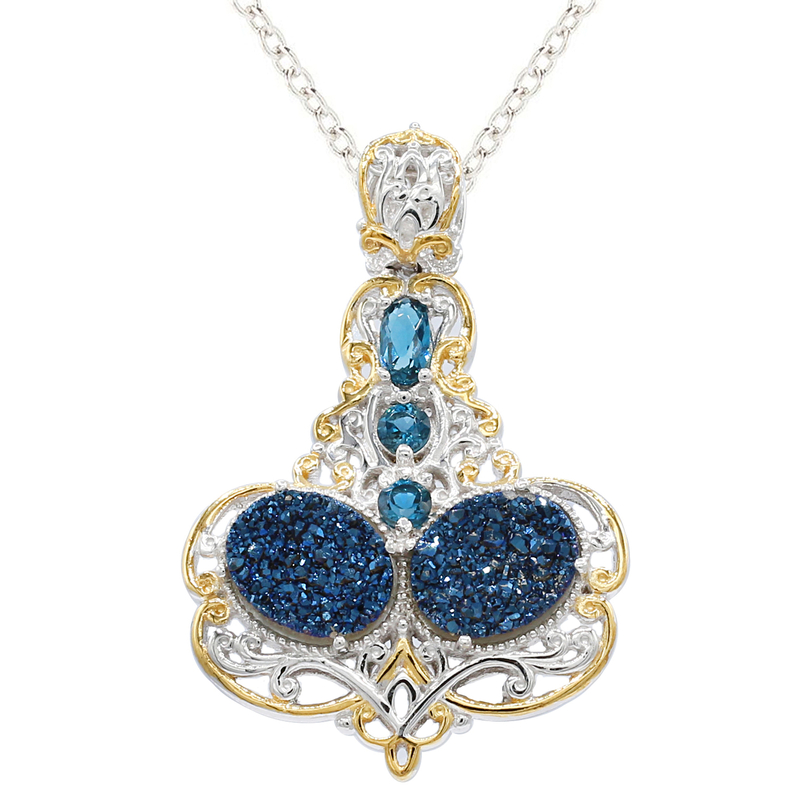 Cobaltblauer Glitzer-Quarz-Silberhalskette (Gems en Vogue)