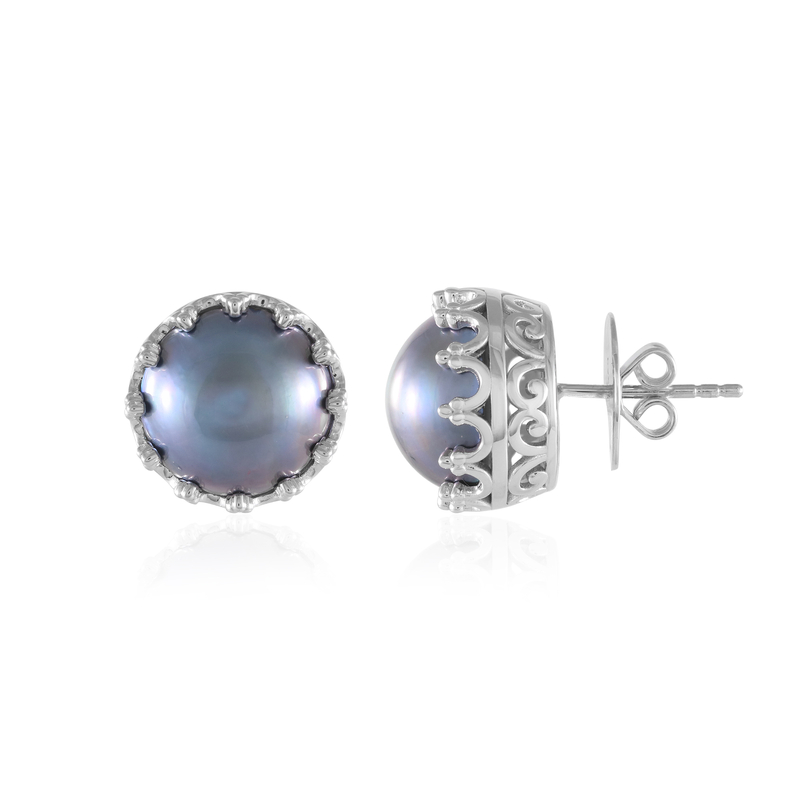 Blaue Mabe-Perlen-Silberohrringe (Dallas Prince Designs)
