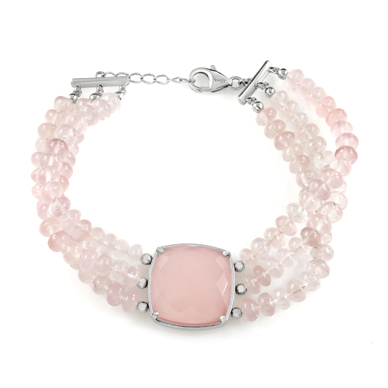 Pinkfarbener Chalzedon-Silberarmband