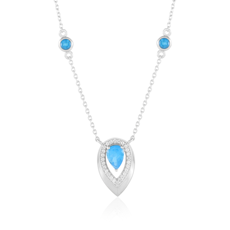 Neonblauer Apatit-Silbercollier